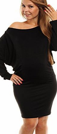 Happy Mama Womens Pregnancy Maternity Long Sleeve Batwing Boat Neck Dress 132P (Black, 8/10)