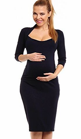 Happy Mama Womens Maternity 3/4 Sleeve Stretch Bodycon Midi Dress 342p (Navy, 14)