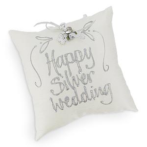 Silver Wedding Handpainted Silk Pillow