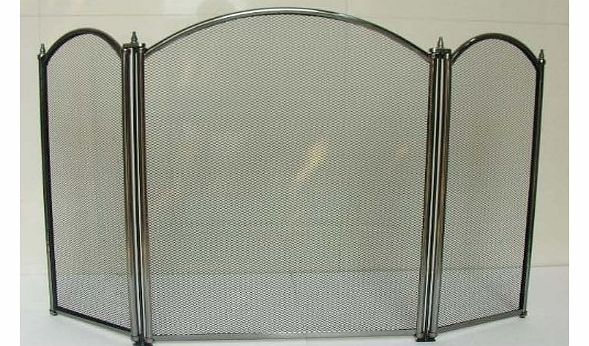 Harewood INGLENOOK FIRESIDE FIRE SCREEN, CURVED TOP PEWTER 3 PANEL FIRE GUARD #FIRE196