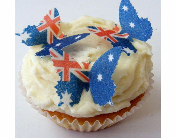 Harolds Bakeware 24 x Pre Cut Australia Australian Flag Butterfly Butterflies Fairy Muffin Cup Cake Toppers Decoration Edible Rice Wafer Paper