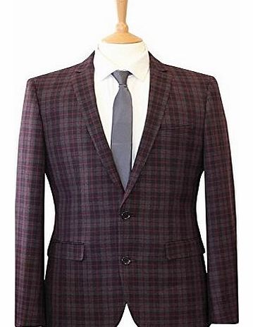 HARRY BROWN Mens Harry Brown 2 button burgundy check slim fit fashion suit 42S