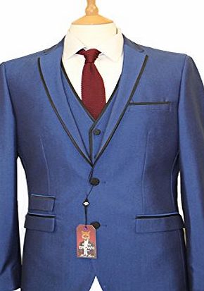 HARRY BROWN Mens harry brown blue 3 piece 2 button slim fit prom suit 42L