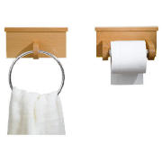 Beech Toilet Roll Holder And Towel Ring