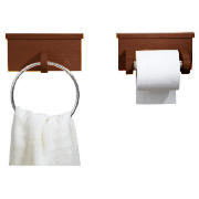 Dark Wood Toilet Roll Holder And Towel
