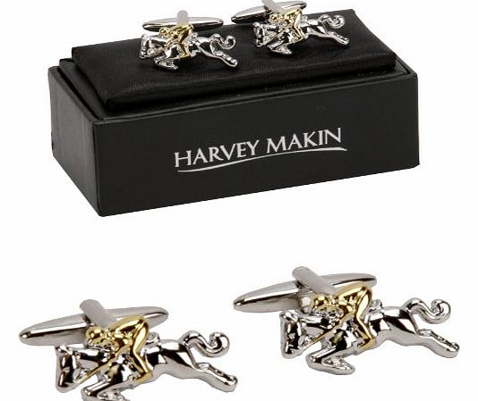 Harvey Makin Cuff links. Mens Gift Designer Cufflinks In Shape Of Horse And Jockey - Make A Fantastic Gift
