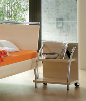 Hasena Caro Mobile Bedside Table in Maple and Chrome