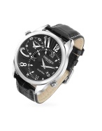 Big Fly - Black Leather Band Dual-time Date Watch
