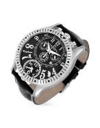 Haurex Raptor - Men` Black Leather Dual-time Chronograph Watch