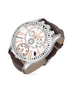 Raptor - Men` Brown Leather Chronograph Dual-time Watch