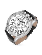 Raptor - Men` Silver and Black Leather Band Chronograph Watch