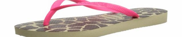 Havaianas Womens Slim Animals Fluo Flip Flops Sand Grey/Pink 3/4 UK