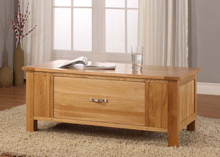 Oak Coffee Table with Push Pull Drawer -