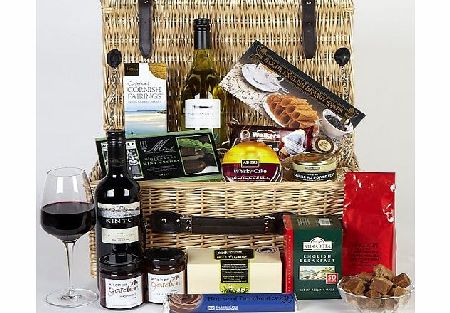 Hay Hampers Kempton Hamper in a wicker basket - Food and wine hamper with red and white wine and food treats in wicker picnic hamper basket. Includes Mainland Next Working Day Delivery