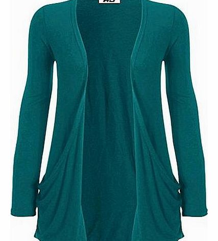 HD Ladies Long Sleeve Pocket Boyfriend Cardigan Size 8-26 (S/M (08-10), TEAL)