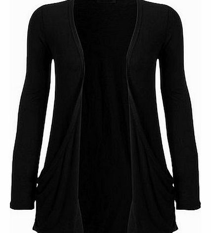 Ladies Long Sleeve Pocket Boyfriend Cardigan Womens Top Plus Size 8-26 (M/L (12-14), BLACK)