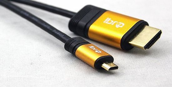 IBRA 1.5m Micro D HDMI to HDMI Cable(1.4version) - Premium Gold Quality Lead - 24k Gold Plated Plugs - Audio & Video 1080p,2160p.