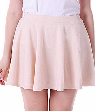 HDE Womens Solid Color Jersey Knit Flared A-Line Skater Skirt (Beige/Medium)
