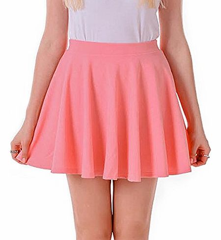HDE Womens Solid Color Jersey Knit Flared A-Line Skater Skirt (Pink/Small)