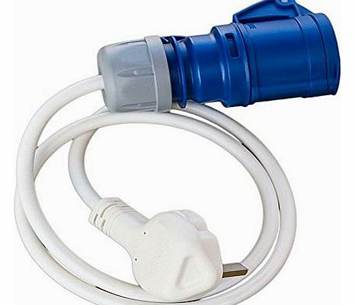 HDIUK 1m fly Lead converter 13Amp UK Mains plug to IP44 16Amp connector as used for camping, industrial caravan mains power hookups etc. Connect to standard UK mains. Made in the UK
