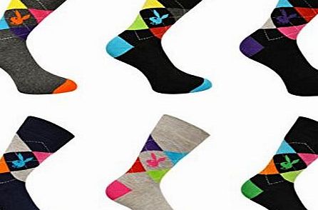 HDUK Mens Socks 3x Pairs of Mens Playboy Classic Designer Cotton Rich Socks / UK 6-11 Eur 39-45 (Argyle)