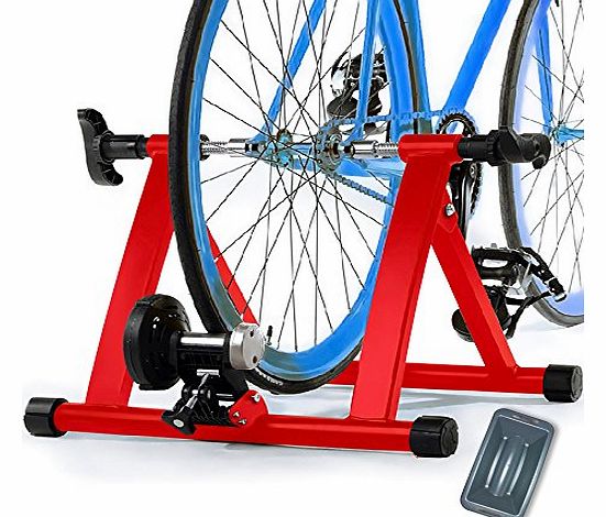 Magnetic 5 Levels Turbo Trainer Varied Speed Cycling Bike w Front Wheel Block, 3 Colors Optional, Healthline (Red)