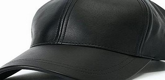 Healthy Clubs Adjustable Unisex Sporty Casual Hat Black Faux Leather Baseball Cap