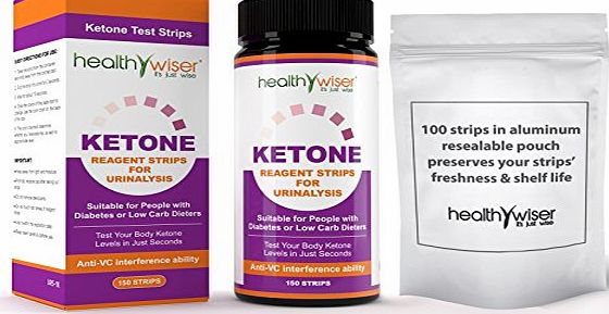 HealthyWiser Ketone Test Strips 150ct   Alkaline Food Chart PDF, Professional Grade Ketone Strips for Use in Atkins Diet, Ketogenic Diet, and Paleo Diet, Urinalysis Test Strips 99 Accuracy