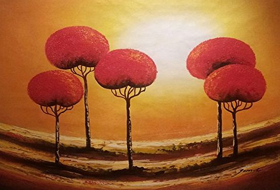 heART Large five red trees semi abstract, Oil Painting on Canvas. Fine Art - Superb quality and craftsmanship, hand made wall art.