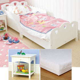 Heart Toddler Bed and Bedside Table, with Polzeath Ventiflow Mattress - SAVE andpound;15
