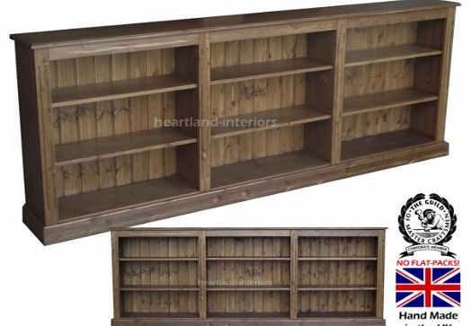 Heartland Pine Solid Pine Bookcase, 3ft x 8ft Handcrafted & Waxed Bookshelf with Adjustable Display Shelving. N