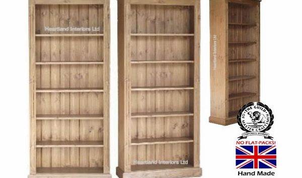 Solid Pine Bookcase, 6ft x 30`` Handcrafted & Waxed Adjustable Display Shelving Unit, Bookshelves. Choice of Colours. No flat packs, No assembly (BK22)