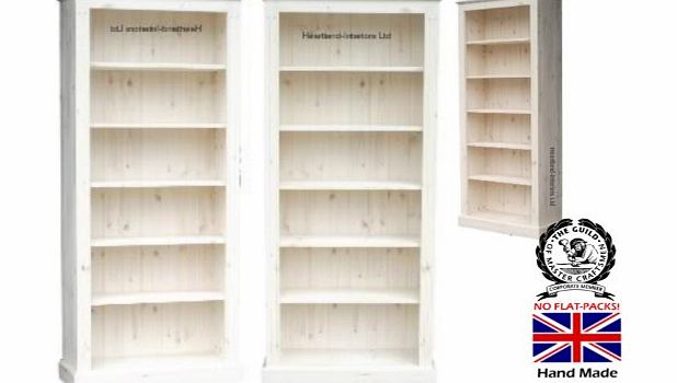 Solid Pine Bookcase, 6ft x 30`` Handcrafted & Waxed Adjustable Shelving in our White Wash Wax. No flat packs, No assembly (BK22)