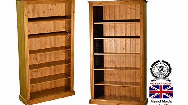 Solid Pine Bookcase, 6ft x 3ft Handcrafted & Lacquered Adjustable Display Shelving Unit, Bookshelves. No flat packs No assembly, Choice of Colours (BK23)