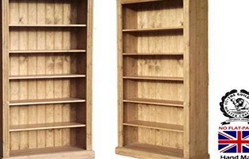 Heartland Pine Solid Pine Bookcase, 6ft x 3ft Handcrafted & Waxed Adjustable Display Shelving Unit, Bookshelves