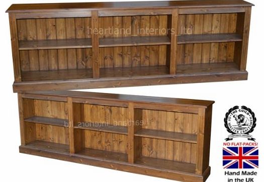 Heartland Pine Solid Pine Bookcase, 8ft Wide Low, Handcrafted & Waxed Adjustable Display Storage Shelving Unit,