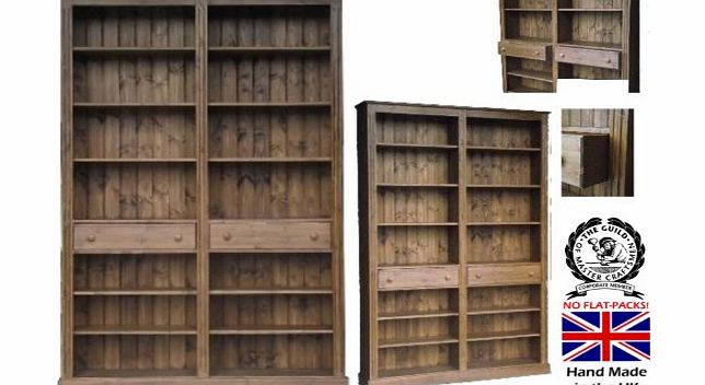 Solid Pine Bookcase, Handcrafted & Waxed Large 6ft 8`` Tall Butted Display Shelving Unit with Drawers, No flat packs, No assembly. Choice of Colours (BK684B)
