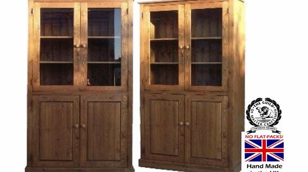 Solid Pine Display Cabinet, 6ft 4`` Tall Handcrafted & Waxed 4 Door Glazed Storage Cupboard. No flat packs, No assembly, Choice of Colours. (T4DGB)