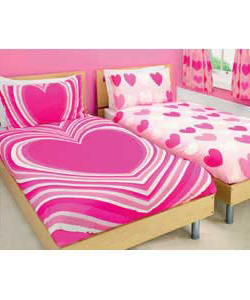 Hearts Single Duvet Cover Set - Pink