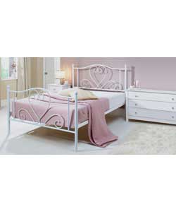 Hearts White Double Bedstead with Comfort Mattress