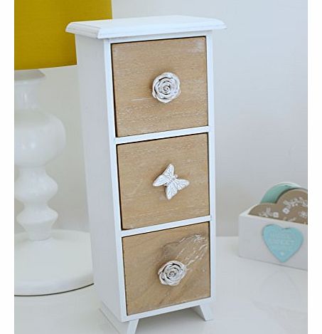 Jewellery / Trinket Storage Box in Style Wooden Cabinet - 3 Drawers Rose & Butterfly Drawer Knobs