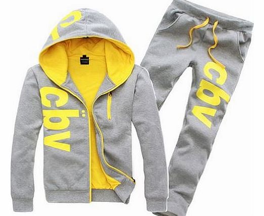 Mens Casual Sports Suit Hoodies + Trousers L Gray