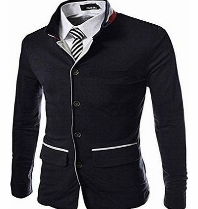 Mens Stand Collar Slim Fitted Single-Breasted Suit Jacket Chinese L Darkblue