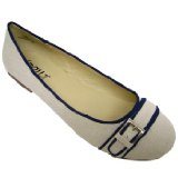 HeelzSoHigh Womens Beige Navy Canvas Comfort Flat Ladies Pumps Shoes
