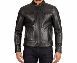 Helium Black collarless leather biker jacket