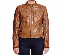 Helium Casual tan leather biker jacket