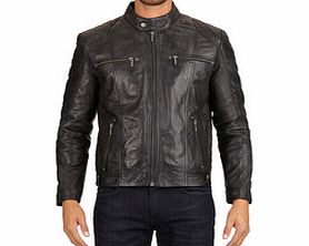 Helium Quilted detail black leather jacket
