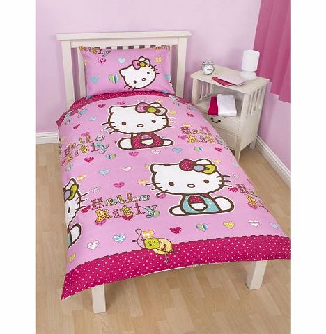 Hello Kitty Girls Hello Kitty Reversible Folk Single Duvet Cover Bedding Set (Single Bed) (Pink)