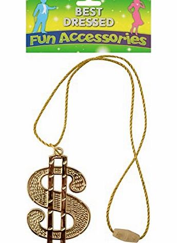 Hen and Stag Accessories DOLLAR SIGN GOLD COLOURED NECKLACE GANGSTER PIMP FANCY DRESS CHAIN 70S DADDY