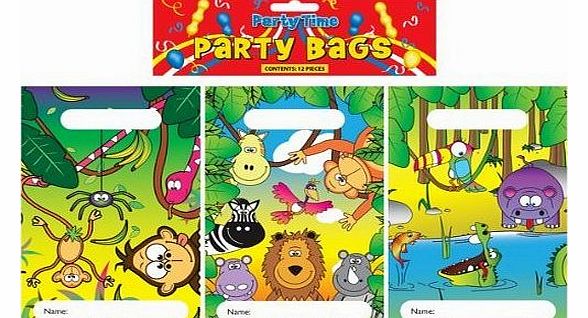 Pack Of 12 Jungle Party Bags 15x22cm (3 Assorted Designs)